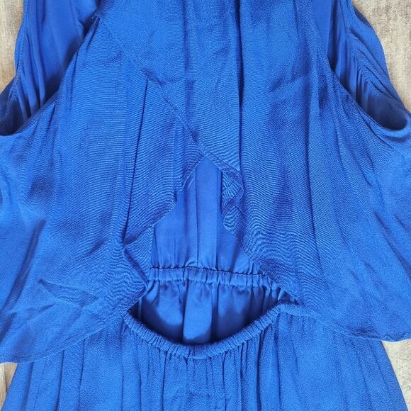 Madewell Maxi Dress Size 2 Flutter Back Overlay Midi Tiered Slit Royal Blue - Picture 13 of 16